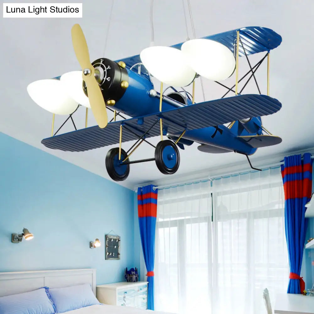 Modern Biplane Design Chandeliers For Boys Bedrooms - 4 Light Glass Shade Ceiling Fixture