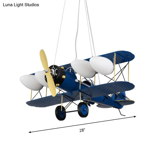 Modern Biplane Design Chandeliers For Boys Bedrooms - 4 Light Glass Shade Ceiling Fixture