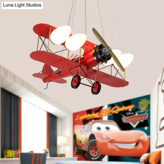 Modern Biplane Design Chandeliers For Boys Bedrooms - 4 Light Glass Shade Ceiling Fixture