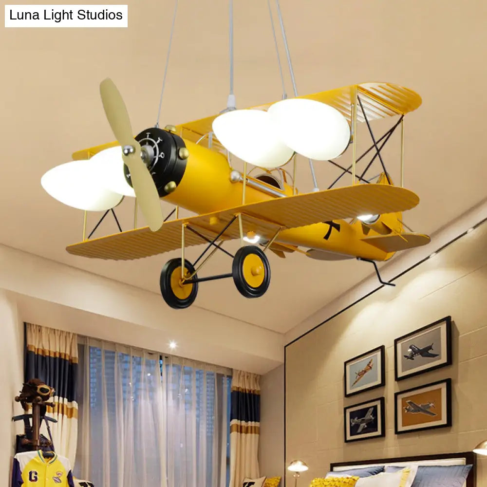 Modern Biplane Design Chandeliers For Boys Bedrooms - 4 Light Glass Shade Ceiling Fixture