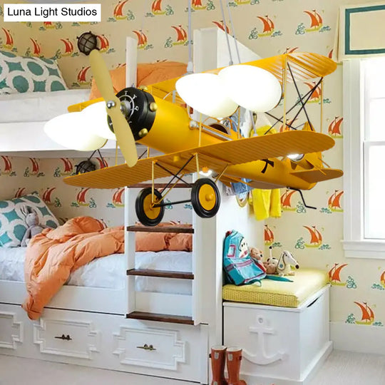 Modern Biplane Design Chandeliers For Boys Bedrooms - 4 Light Glass Shade Ceiling Fixture