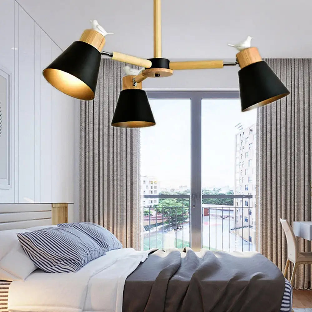 Modern Bird Bucket Pendant Light: Stylish Metal Chandelier For Bedroom 3 / Black