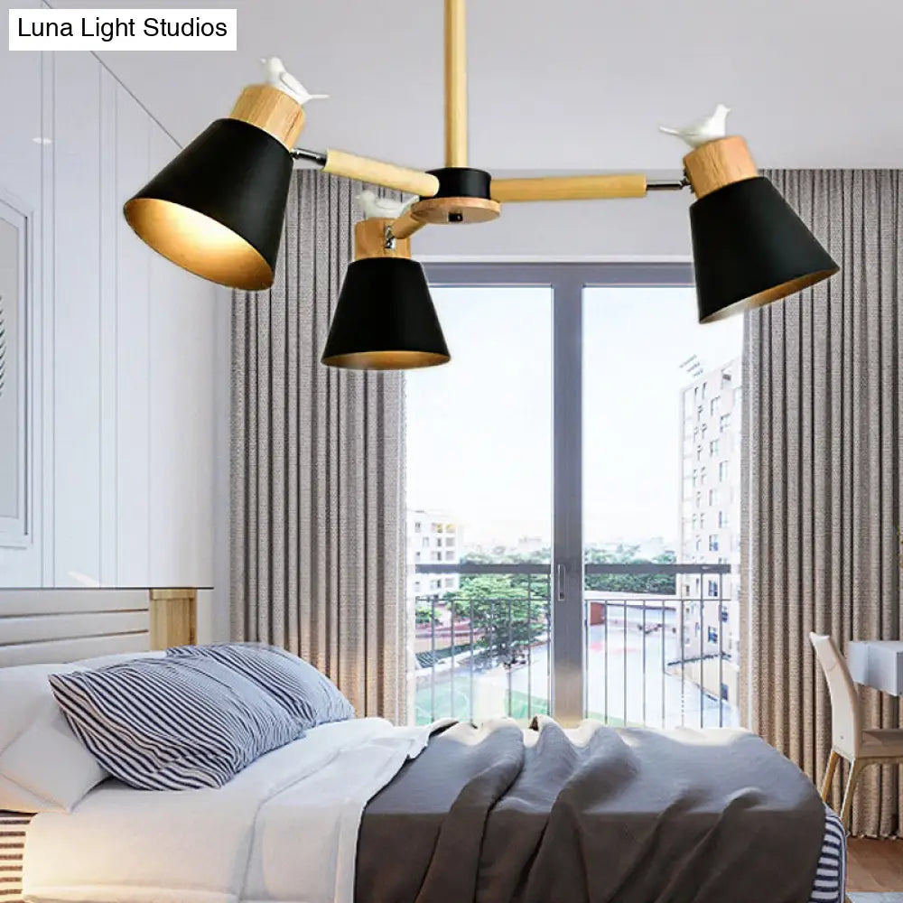 Modern Bird Bucket Pendant Light: Stylish Metal Chandelier For Bedroom