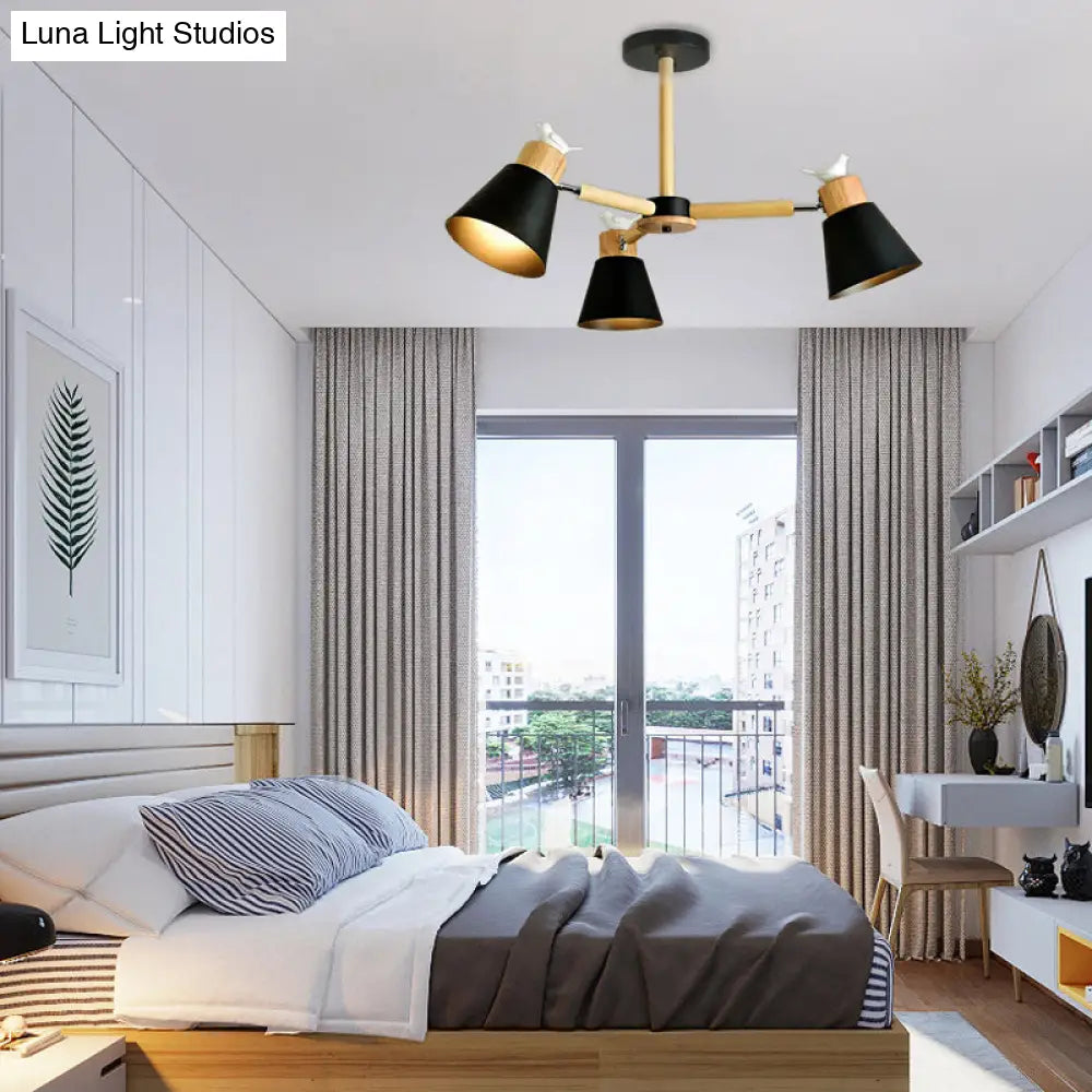 Modern Bird Bucket Pendant Light: Stylish Metal Chandelier For Bedroom