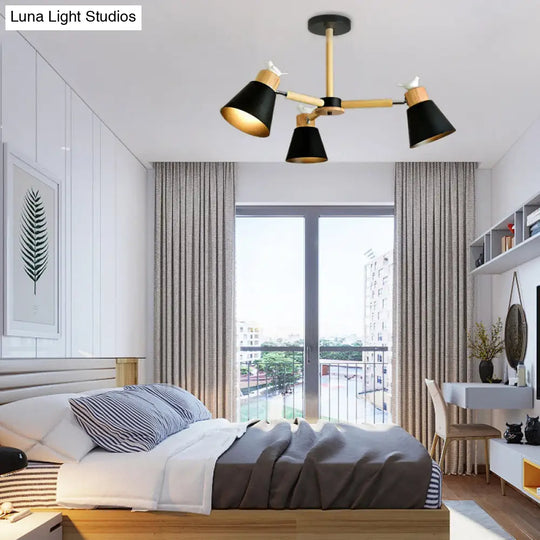 Modern Bird Bucket Pendant Light: Stylish Metal Chandelier For Bedroom