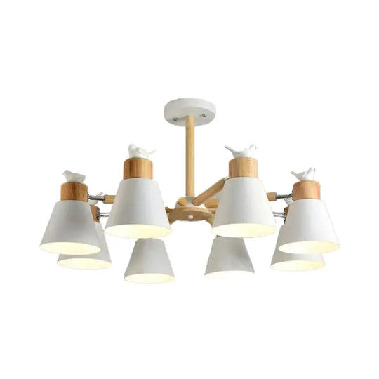 Modern Bird Bucket Pendant Light: Stylish Metal Chandelier For Bedroom 8 / White