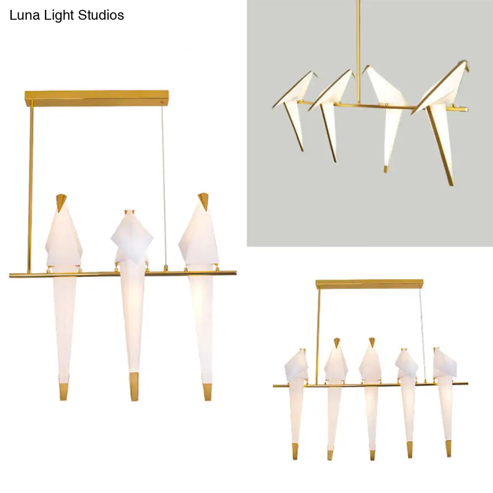 Modern Bird-Shaped Island Pendant Light: 3/4/5 Golden Hanging Lights For Bedroom