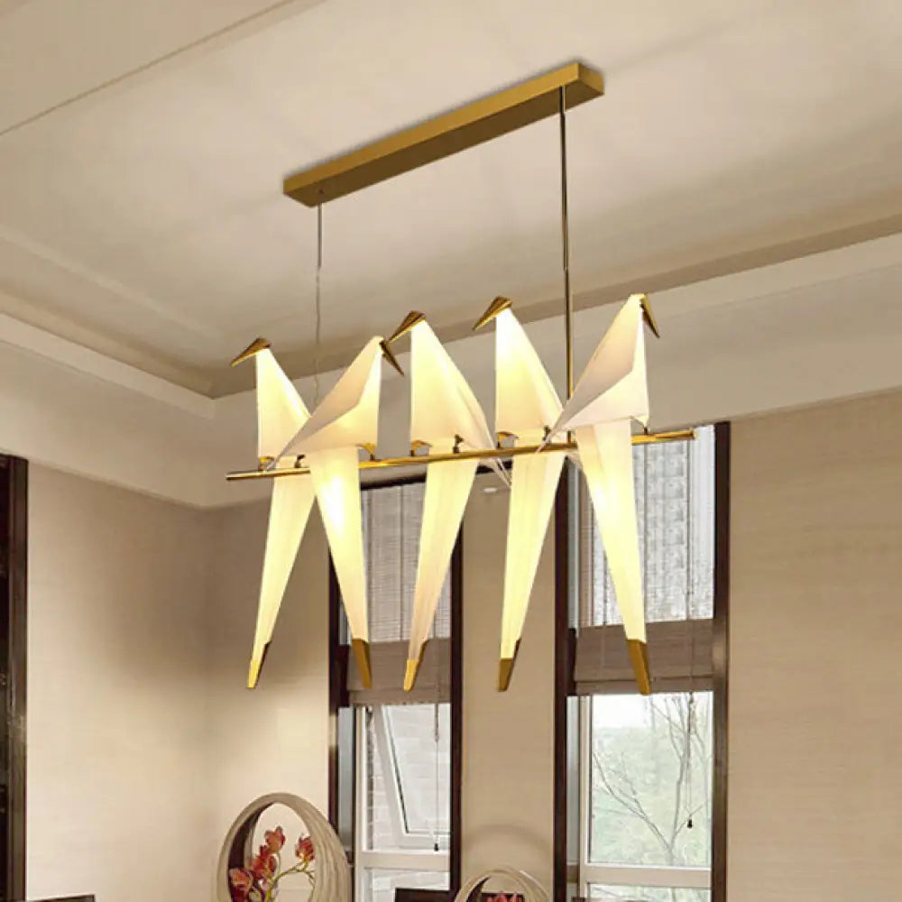 Modern Bird-Shaped Island Pendant Light: 3/4/5 Golden Hanging Lights For Bedroom 5 / Gold