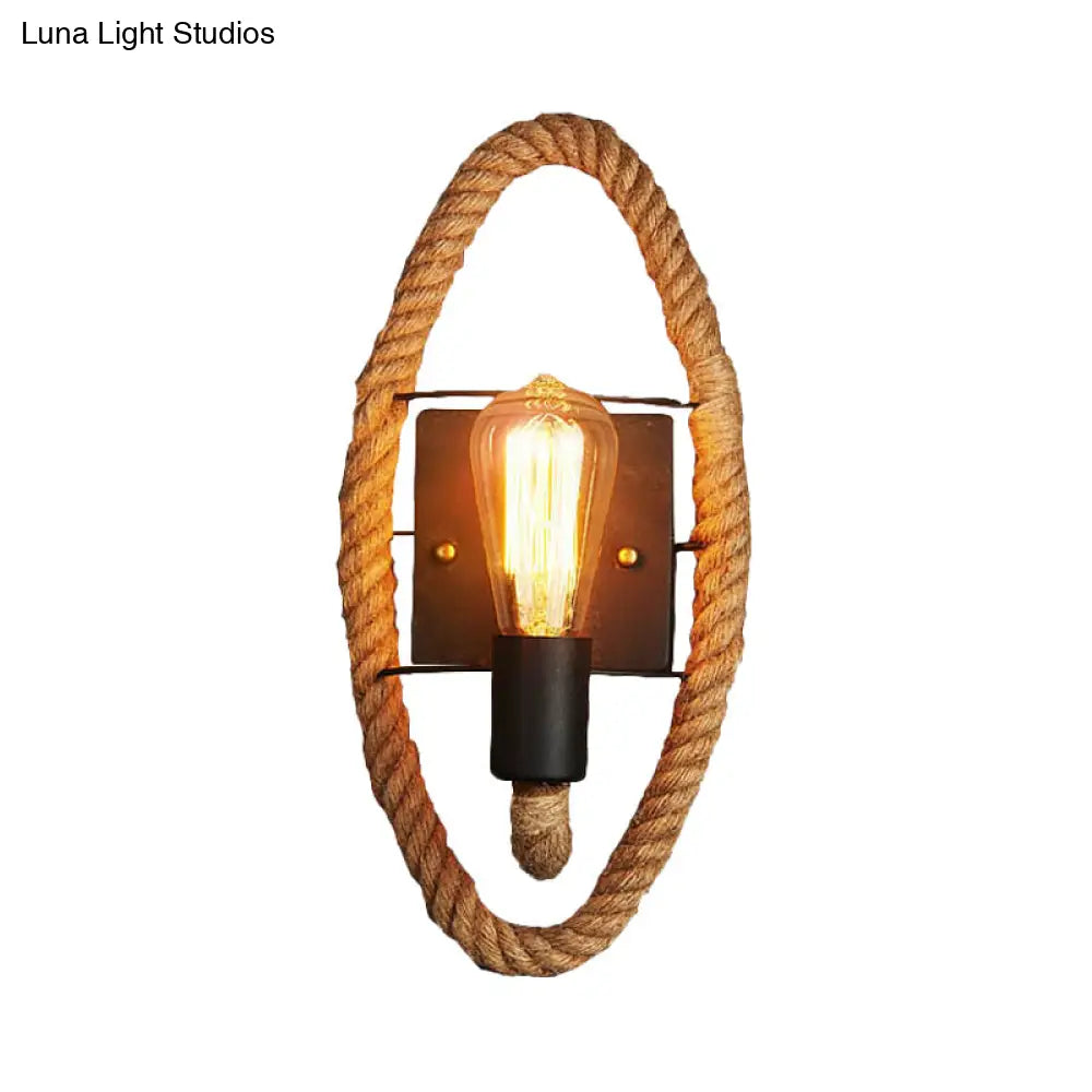 Modern Black 1-Light Rope Wall Sconce For Corridor With Exposed Bulb