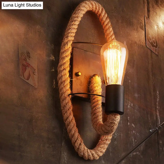 Modern Black 1-Light Rope Wall Sconce For Corridor With Exposed Bulb