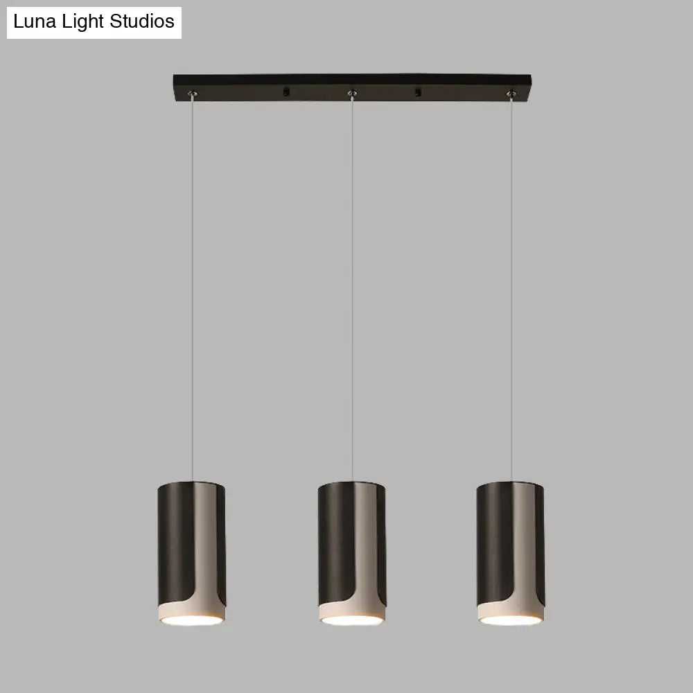 Modern Black 3-Light Metallic Pendant Lamp With Cylindrical Suspension