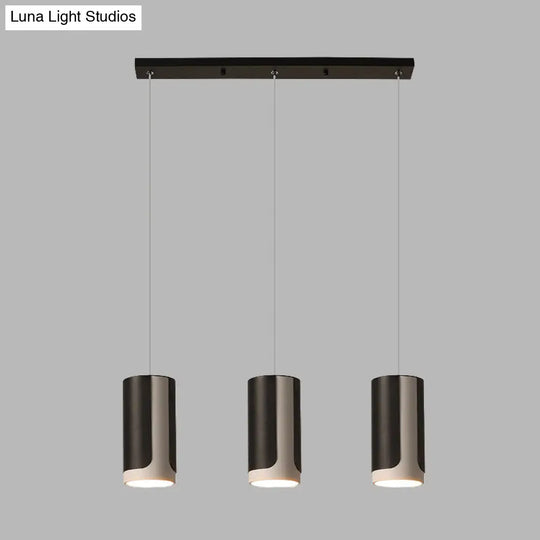 Modern Black 3-Light Metallic Pendant Lamp With Cylindrical Suspension