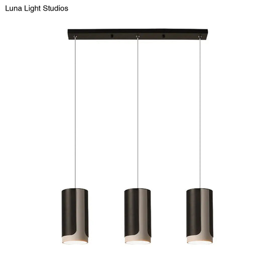 Modern Black 3-Light Metallic Pendant Lamp With Cylindrical Suspension