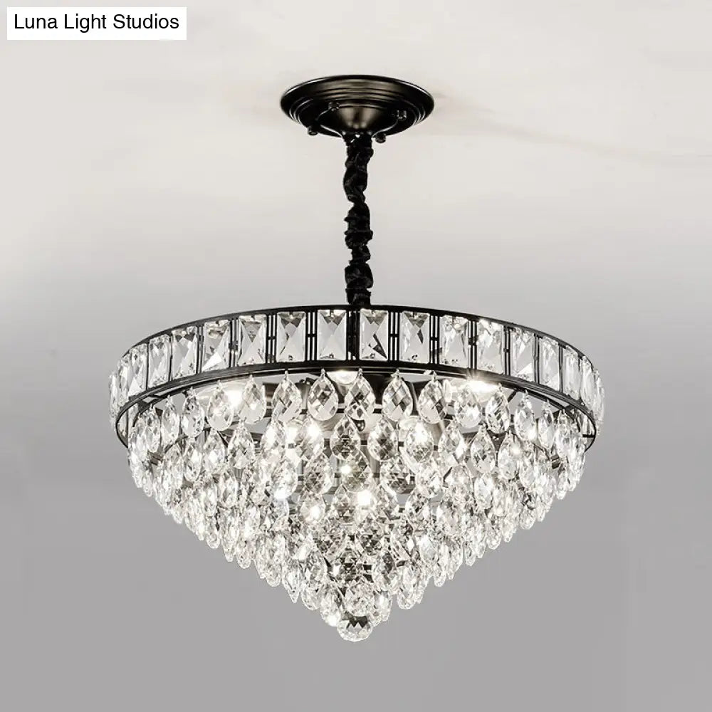 Modern Black 6-Head Bedroom Ceiling Chandelier With Crystal Drip Shades