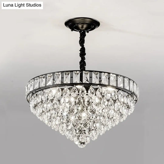 Modern Black 6-Head Bedroom Ceiling Chandelier With Crystal Drip Shades