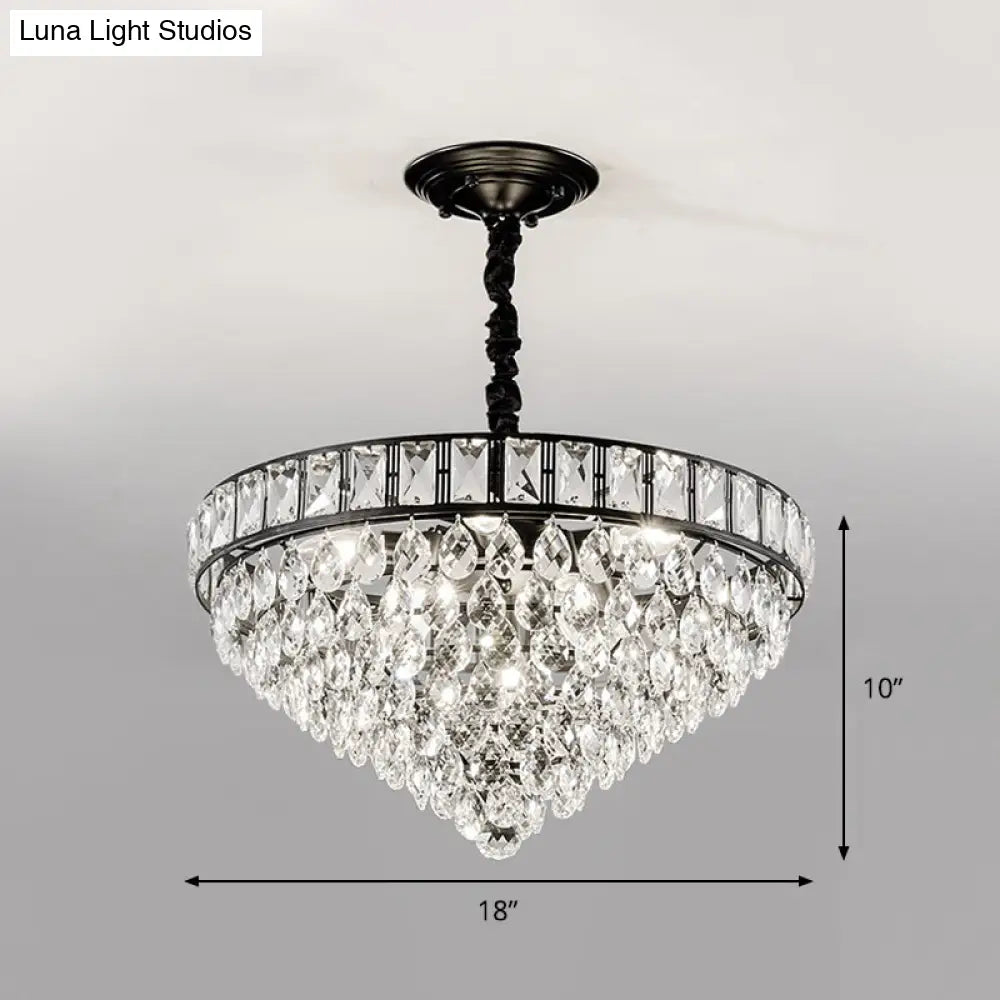 Modern Black 6-Head Bedroom Ceiling Chandelier With Crystal Drip Shades