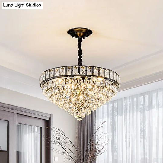 Modern Black 6-Head Bedroom Ceiling Chandelier With Crystal Drip Shades