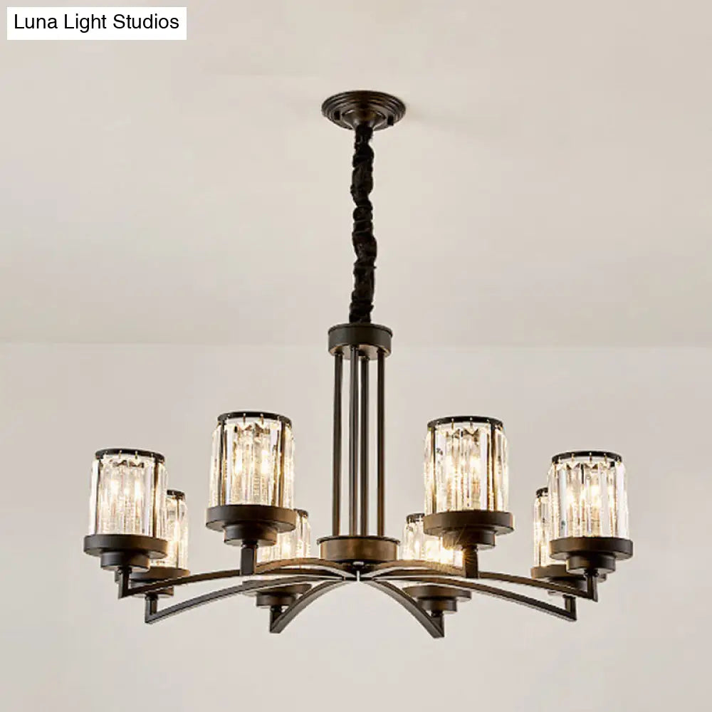 Modern Black 8-Bulb Crystal Chandelier For Living Room Lighting