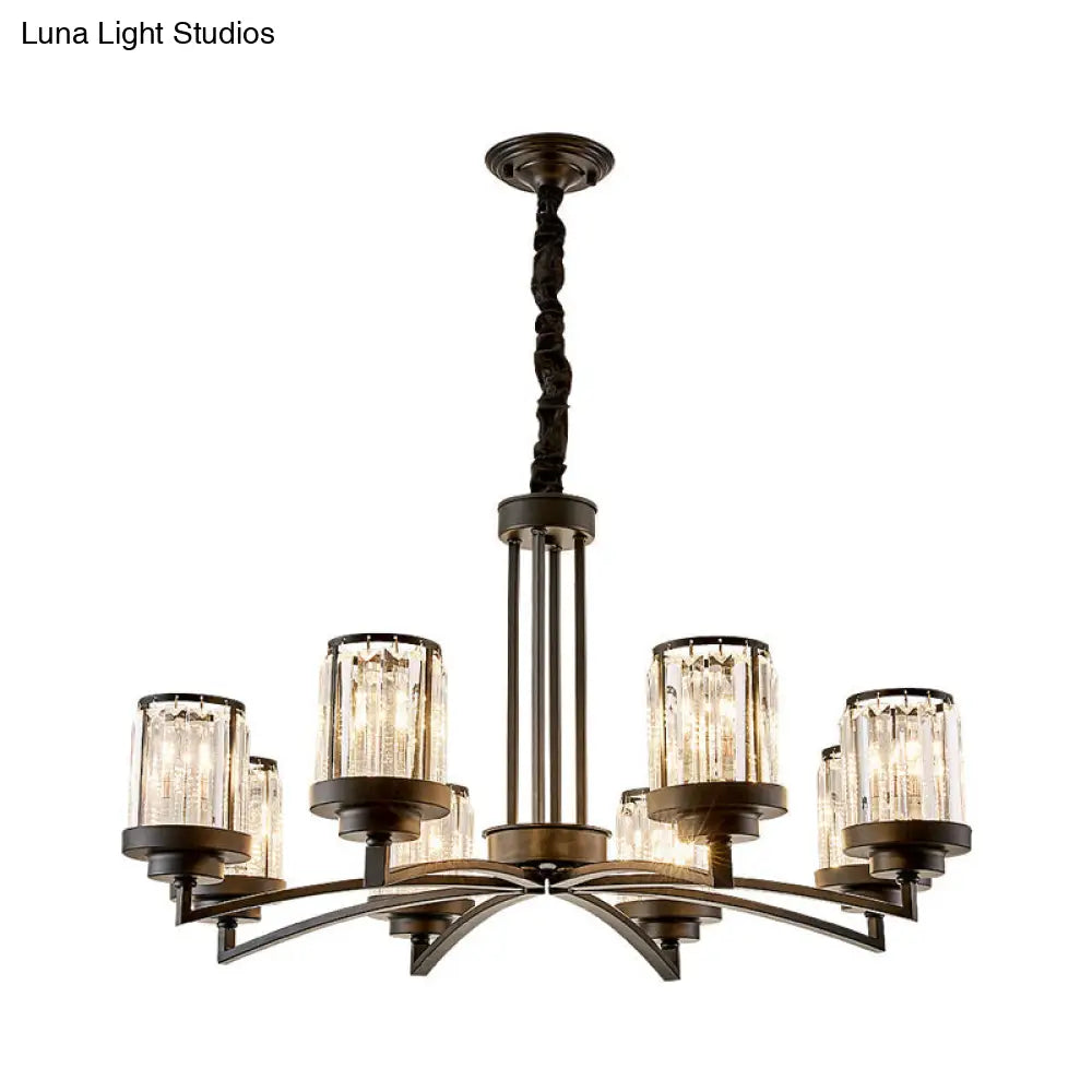 Modern Black 8-Bulb Crystal Chandelier For Living Room Lighting