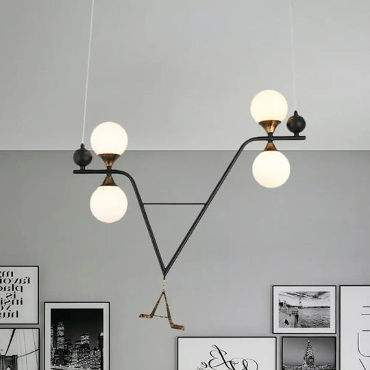 Modern Black A/V-Letter Ceiling Chandelier With 4 Iron Led Pendant Lights / V