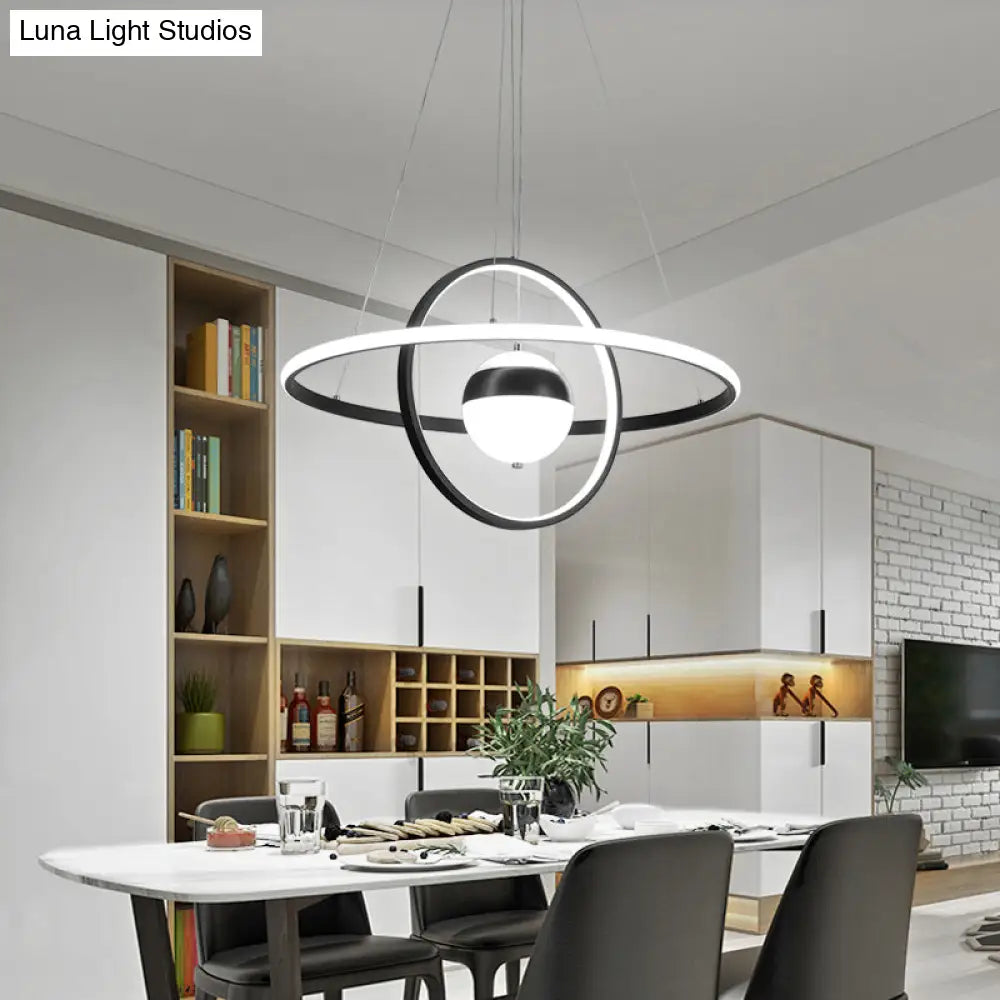 Modern Black Acrylic Ball And Ring Chandelier Pendant Light For Minimalistic Ceiling Décor