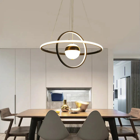 Modern Black Acrylic Ball And Ring Chandelier Pendant Light For Minimalistic Ceiling Décor /
