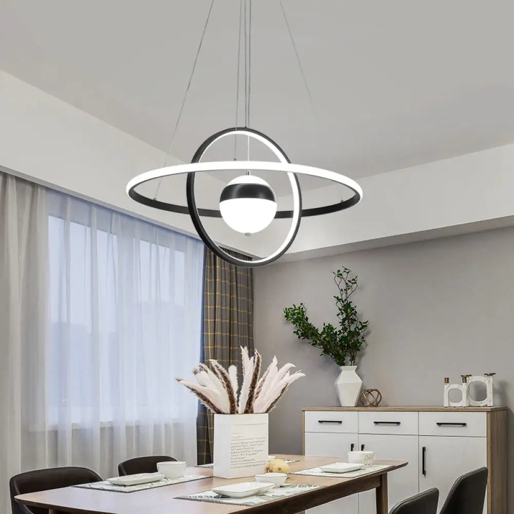 Modern Black Acrylic Ball And Ring Chandelier Pendant Light For Minimalistic Ceiling Décor / Third