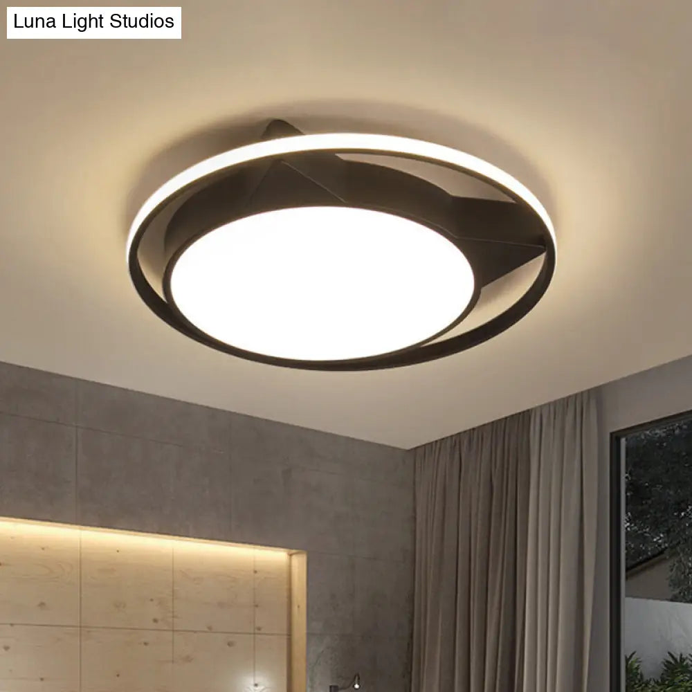 Modern Black Acrylic Cat Led Flush Mount Ceiling Light With Choice Of White Or Warm Lighting /