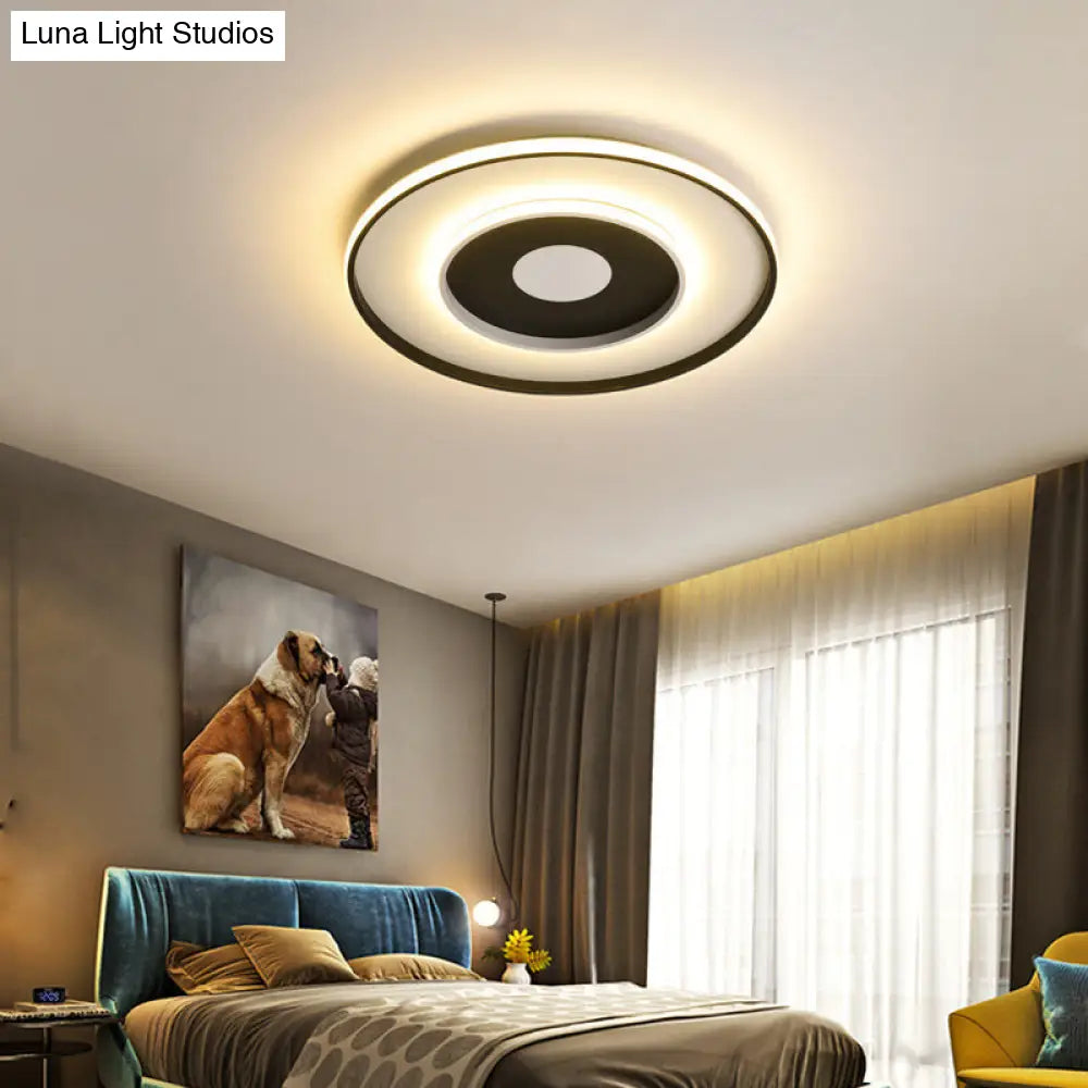 Modern Black Acrylic Circle Ceiling Light Fixture - 18/23.5 Wide Flush Mount With Warm/White/3 Color