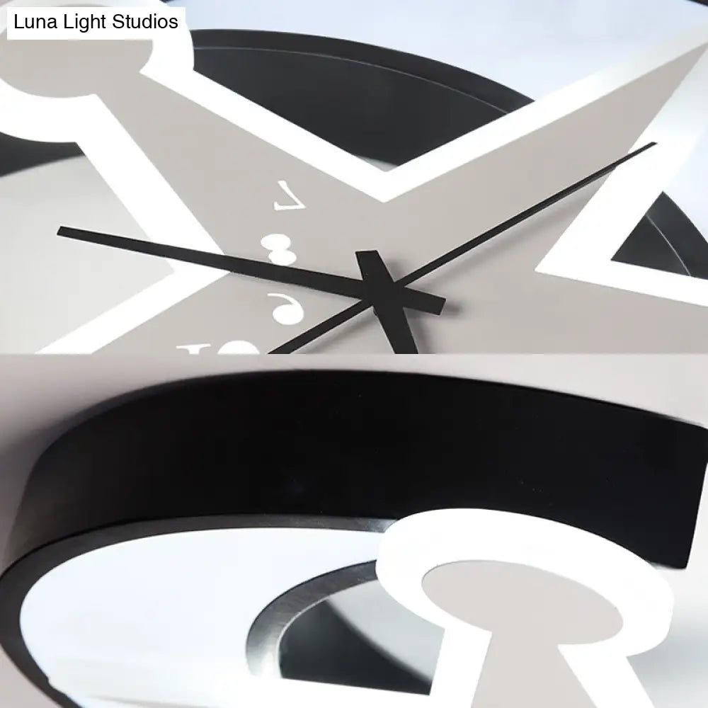 Modern Black Acrylic Clock Flush Ceiling Light With Moon & Star Led For Dining Room