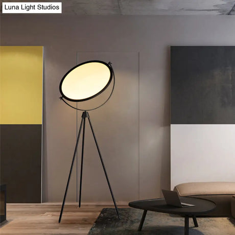 Modern Black Acrylic Disc Floor Lamp With Tripod Stand - Led Light For Simplicity Living Room