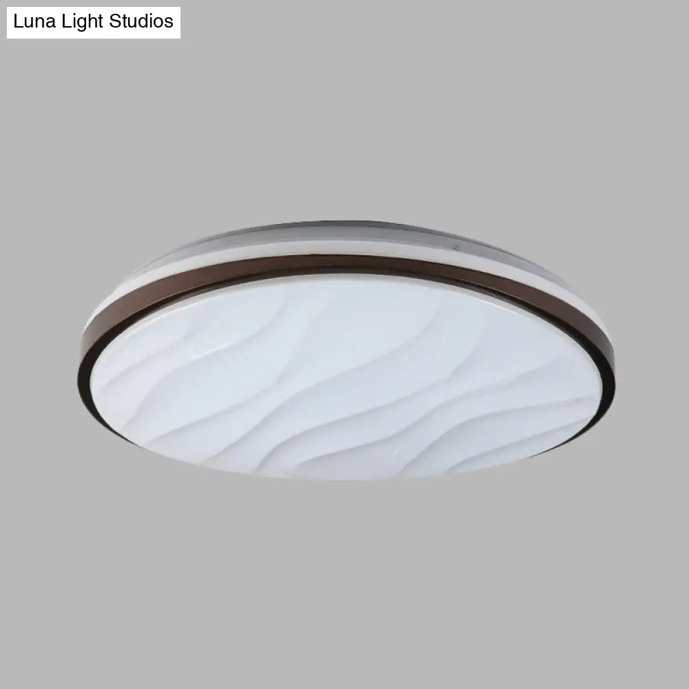 Modern Black Acrylic Led Ceiling Flush - Round & Wave Design 16’/19.5’ Dia Warm/White Light