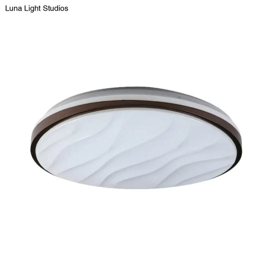 Modern Black Acrylic Led Ceiling Flush - Round & Wave Design 16/19.5 Dia Warm/White Light