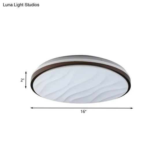 Modern Black Acrylic Led Ceiling Flush - Round & Wave Design 16’/19.5’ Dia Warm/White Light