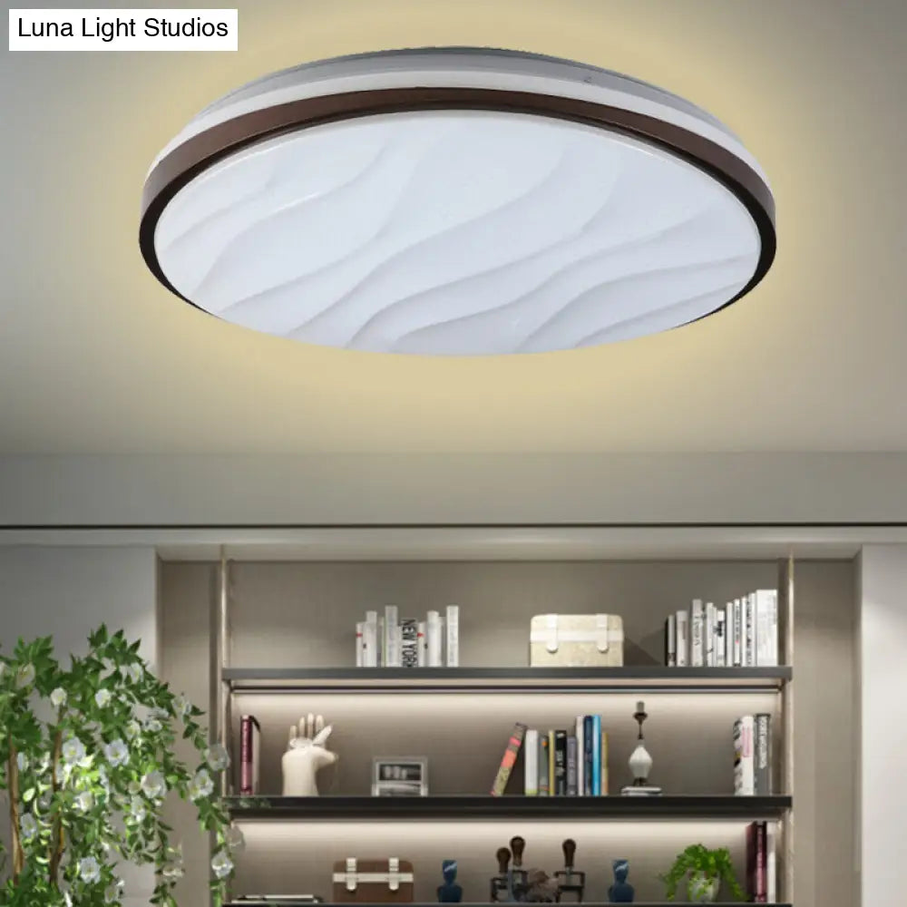 Modern Black Acrylic Led Ceiling Flush - Round & Wave Design 16/19.5 Dia Warm/White Light