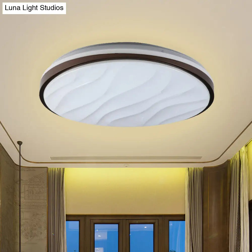 Modern Black Acrylic Led Ceiling Flush - Round & Wave Design 16/19.5 Dia Warm/White Light / 16 Warm