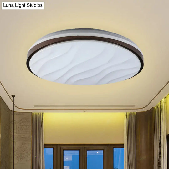 Modern Black Acrylic Led Ceiling Flush - Round & Wave Design 16/19.5 Dia Warm/White Light / 16 Warm