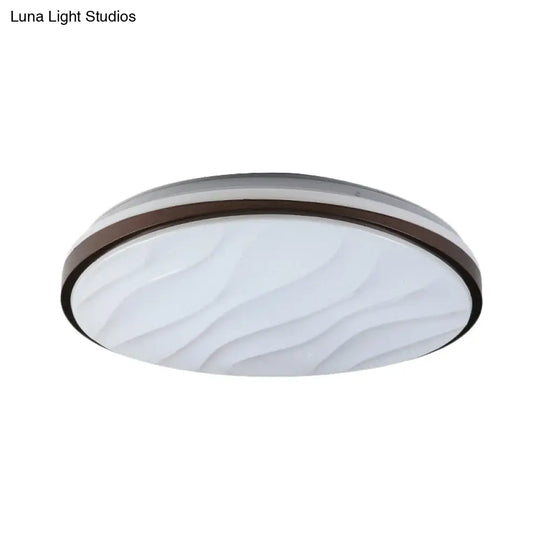 Modern Black Acrylic Led Ceiling Flush - Round & Wave Design 16’/19.5’ Dia Warm/White Light