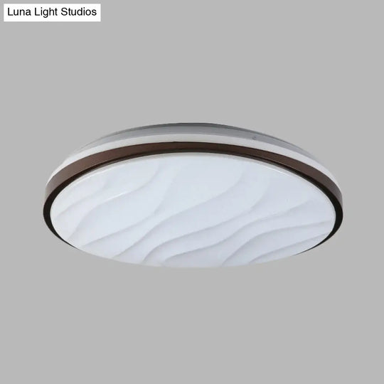 Modern Black Acrylic Led Ceiling Flush - Round & Wave Design 16/19.5 Dia Warm/White Light