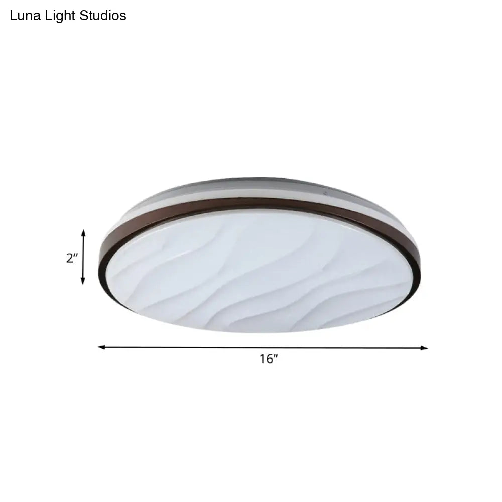 Modern Black Acrylic Led Ceiling Flush - Round & Wave Design 16/19.5 Dia Warm/White Light