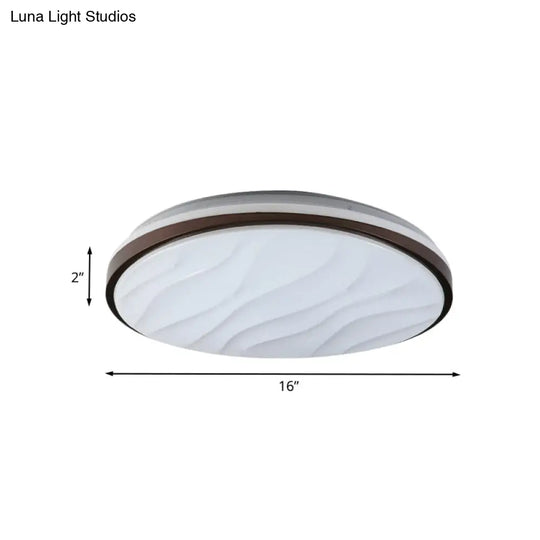 Modern Black Acrylic Led Ceiling Flush - Round & Wave Design 16/19.5 Dia Warm/White Light