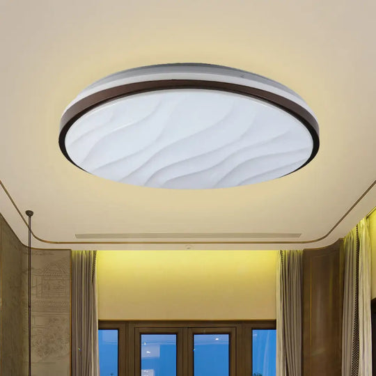 Modern Black Acrylic Led Ceiling Flush - Round & Wave Design 16’/19.5’ Dia Warm/White Light /