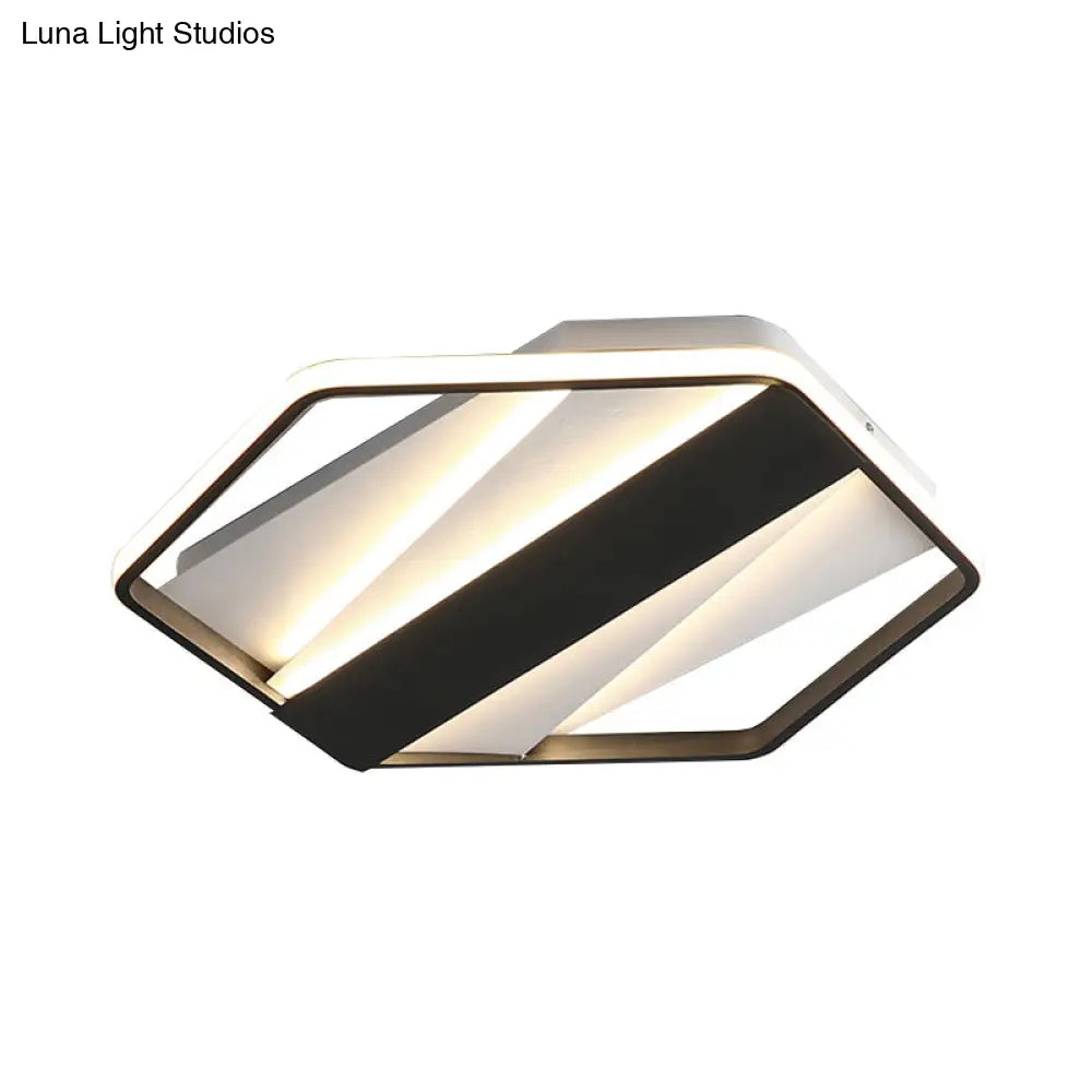 Modern Black Acrylic Led Flush Ceiling Light For Hotels - Rectangle And Hexagon Design