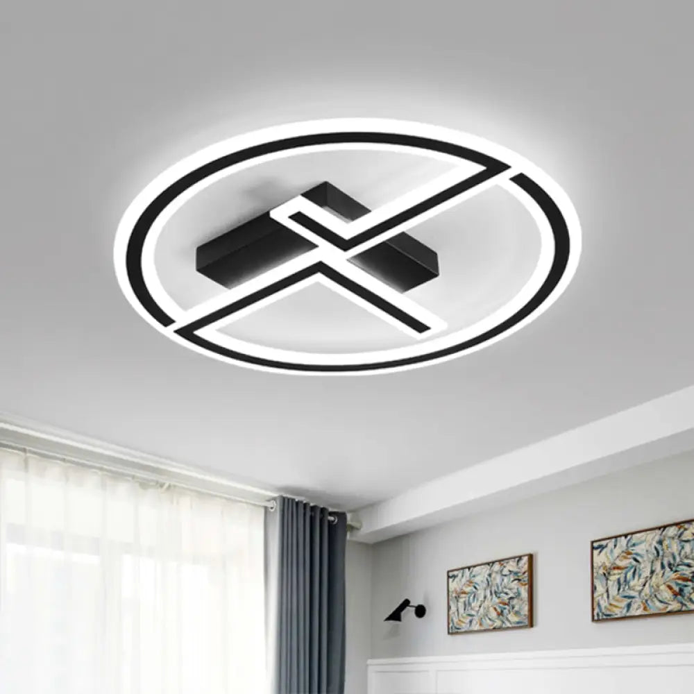 Modern Black Acrylic Led Ring & Dual - L Flush Ceiling Lamp