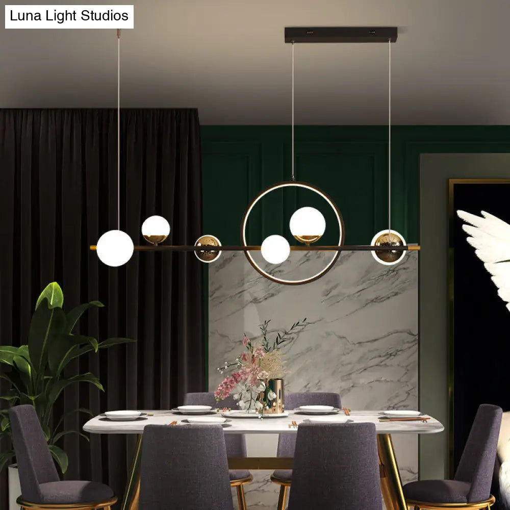 Modern Black Acrylic Sphere Led Pendant Light With Halo Ring - Ideal For Restaurants