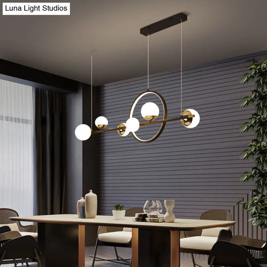 Modern Black Acrylic Sphere Led Pendant Light With Halo Ring - Ideal For Restaurants