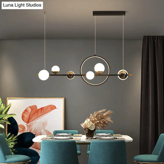 Modern Black Acrylic Sphere Led Pendant Light With Halo Ring - Ideal For Restaurants