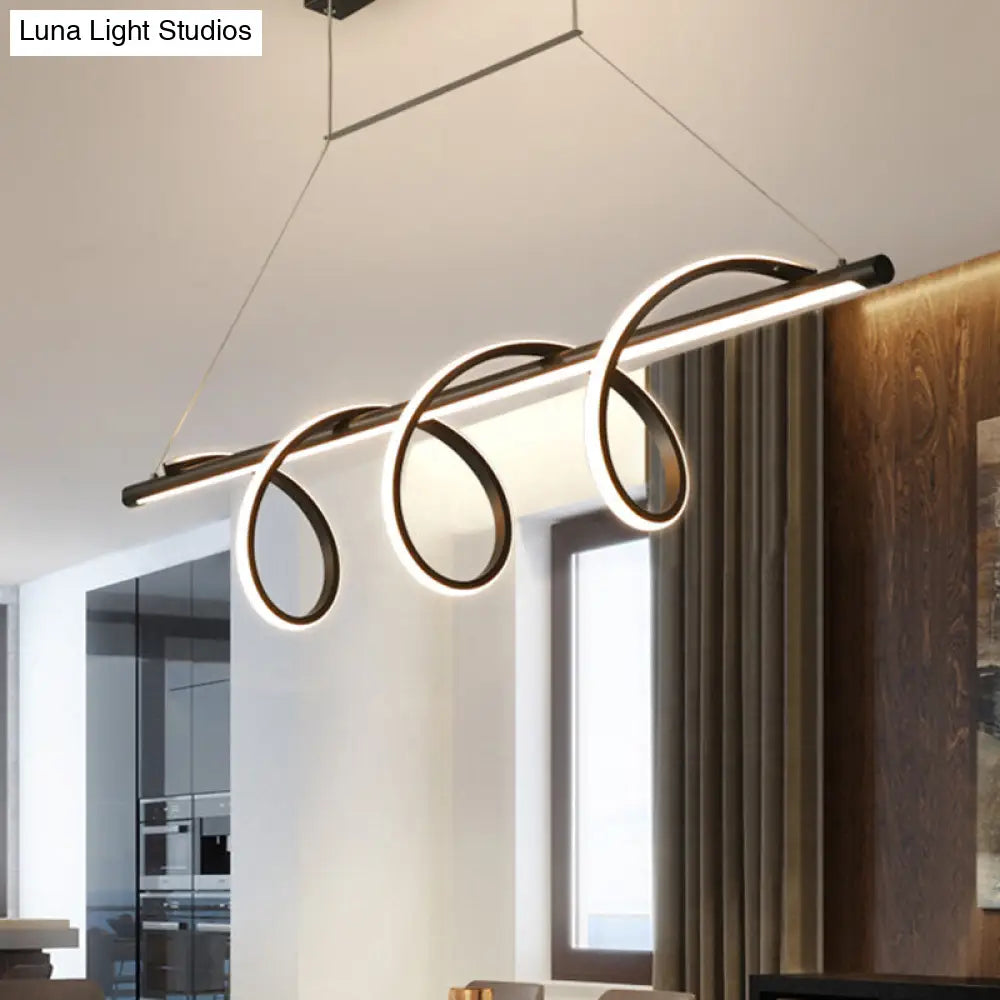 Sleek Black Acrylic Spiral Chandelier: Minimalist Led Hanging Light For Dining Room