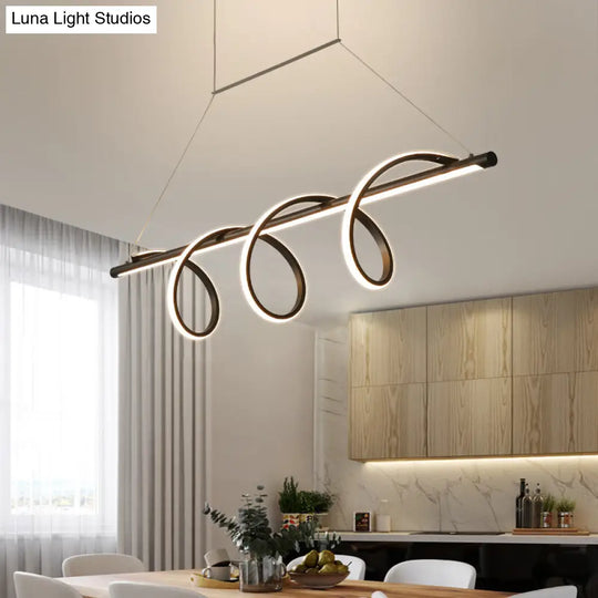 Sleek Black Acrylic Spiral Chandelier: Minimalist Led Hanging Light For Dining Room