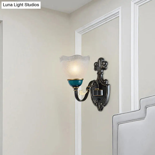 Modern Black And Blue Metal Wall Light Fixture With Glass Shade